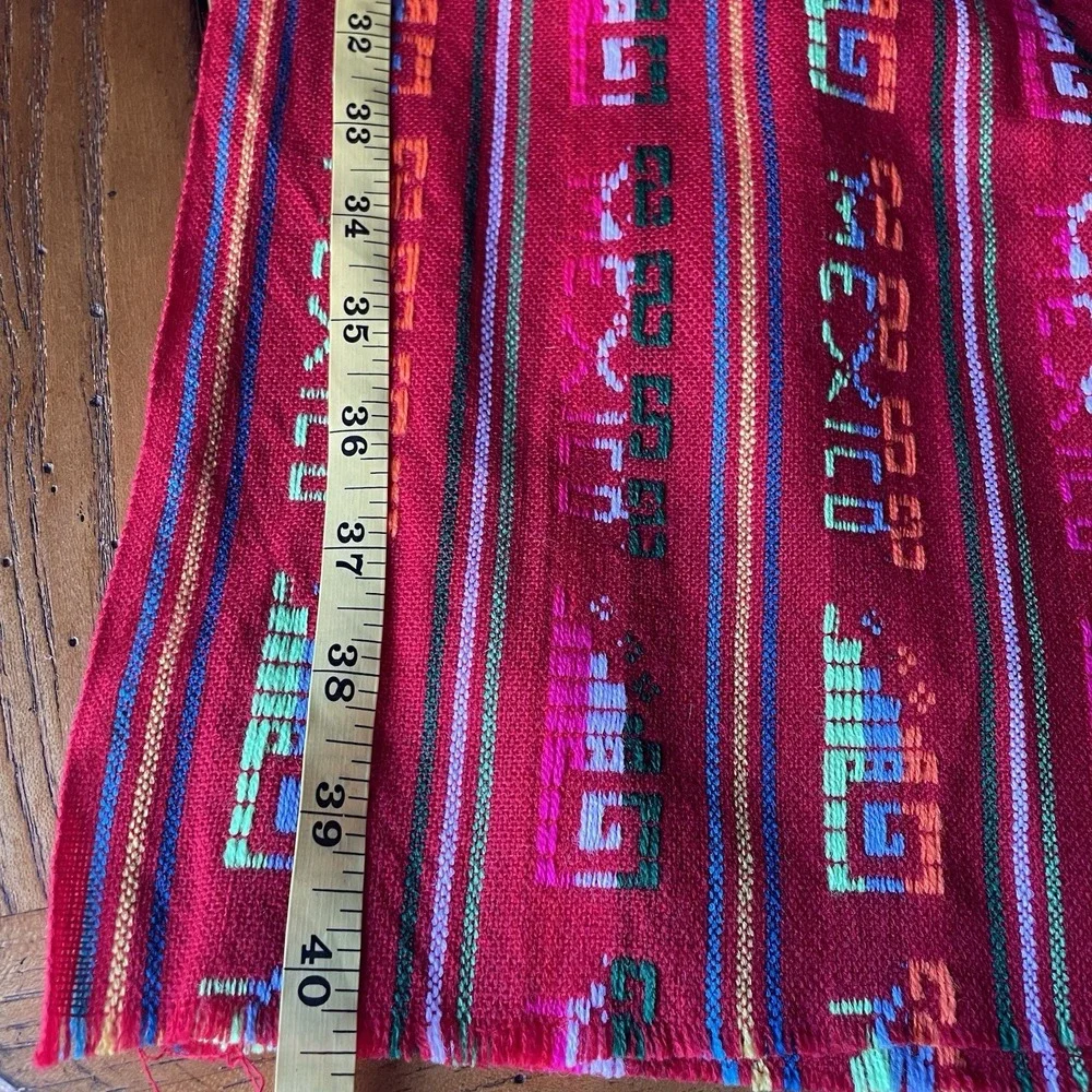 Mexico Word‎ Aztec Themed Cotton Sewing Red Striped Fabric Remnant 31x40.5